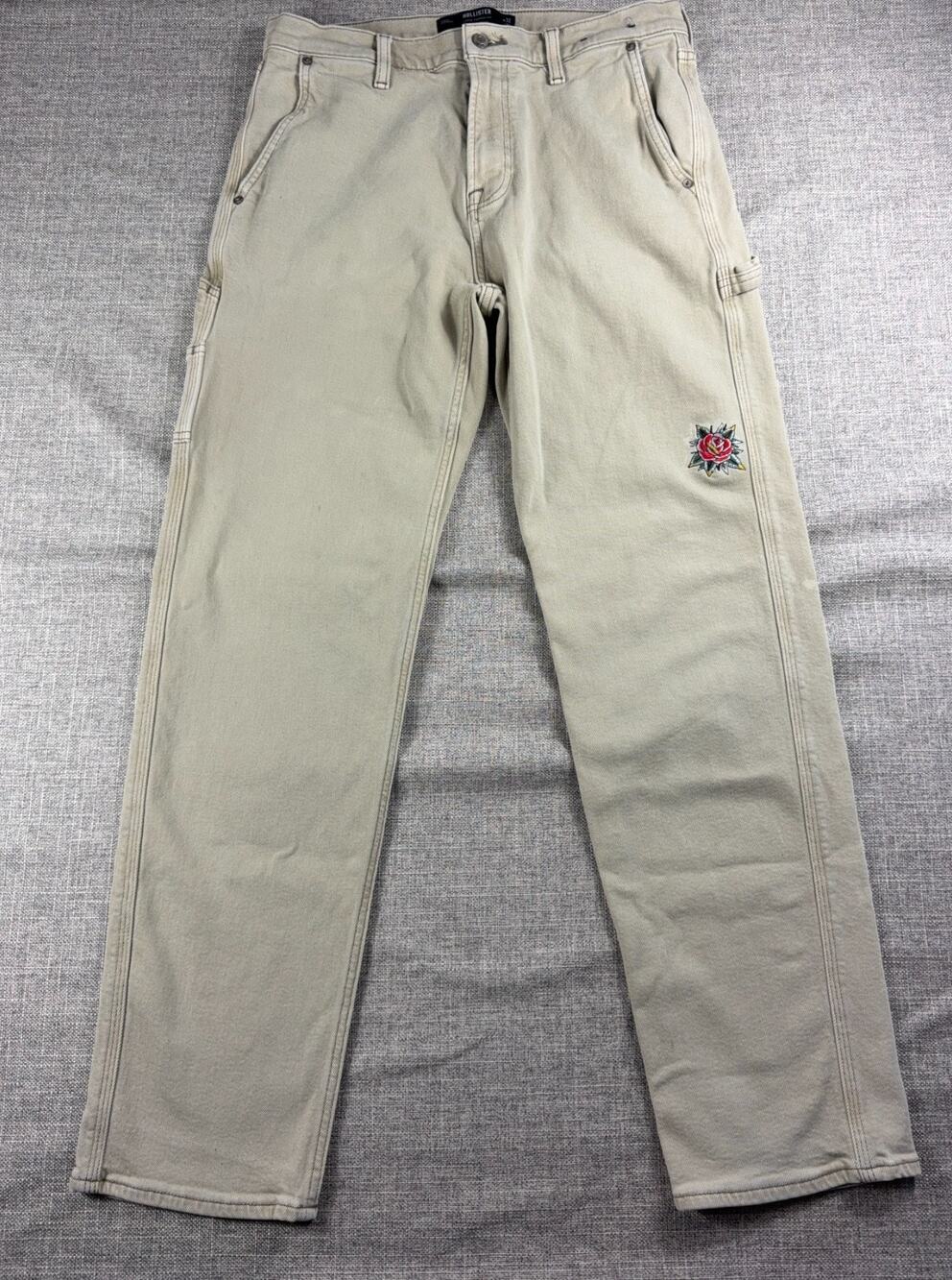 Hollister Carpenter Jeans 32x34 Custom Rose Embroidery Workwear Baggy
